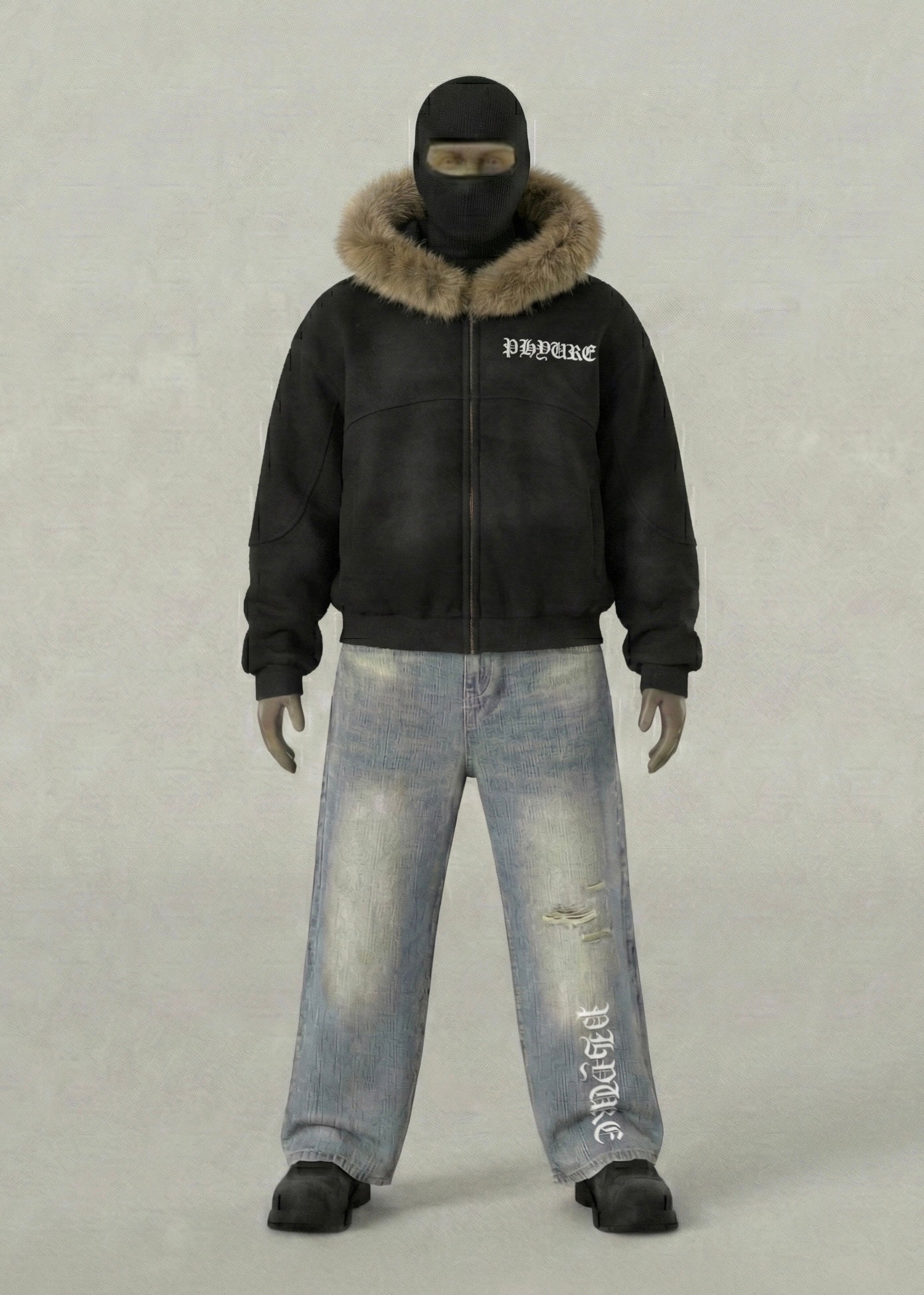 PHY Sun Fade Boxy Detachable Fur Hoodie