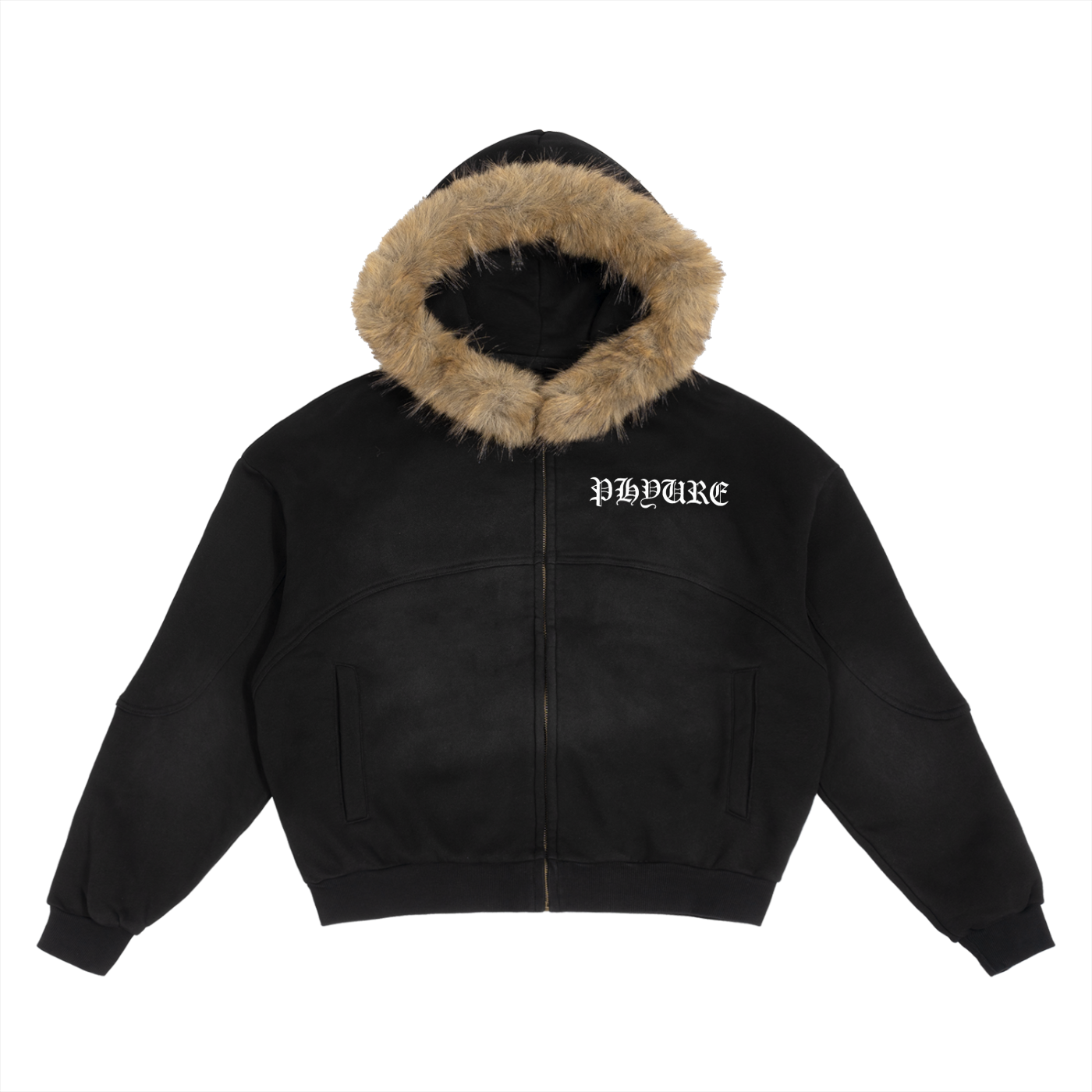 PHY Sun Fade Boxy Detachable Fur Hoodie